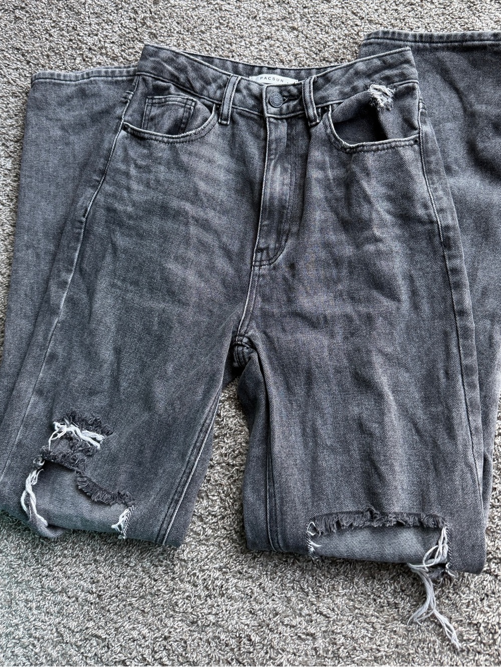 PacSun Washed Black Straight Jeans with Distressed Hem